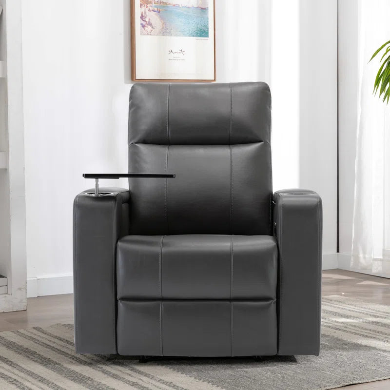 33.1'' Wide Modern Faux Leather Power Reclining Home Theater Individual Seat with Cup Holders (Set of 4)
