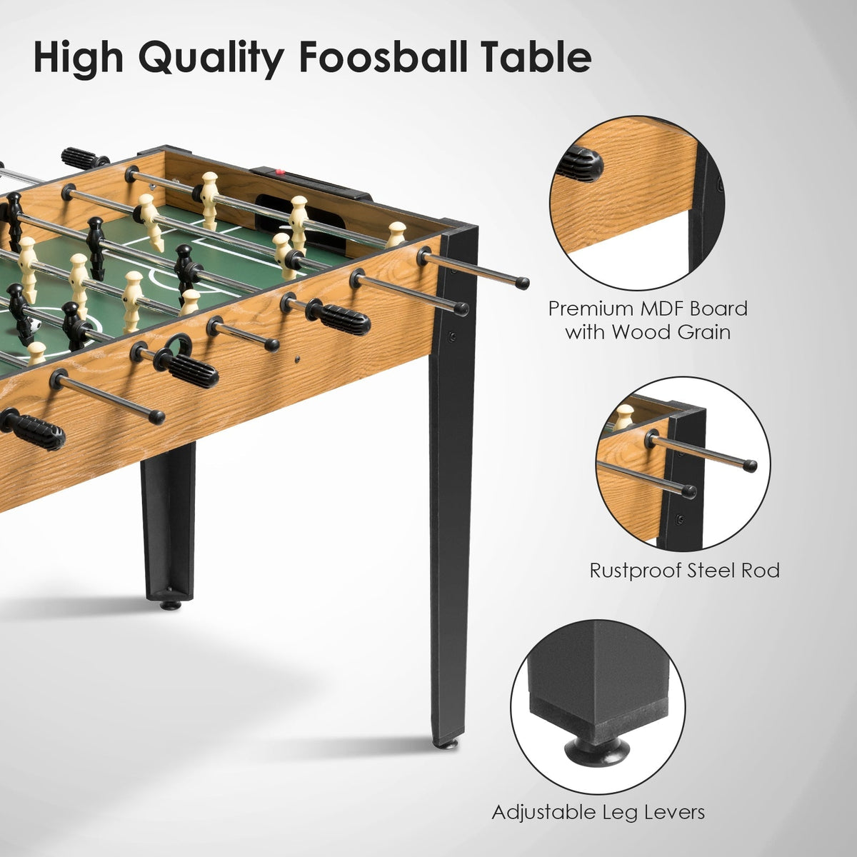 2-in-1 Full Size Foosball and Pool Combo Table with Legs-Black & Brown