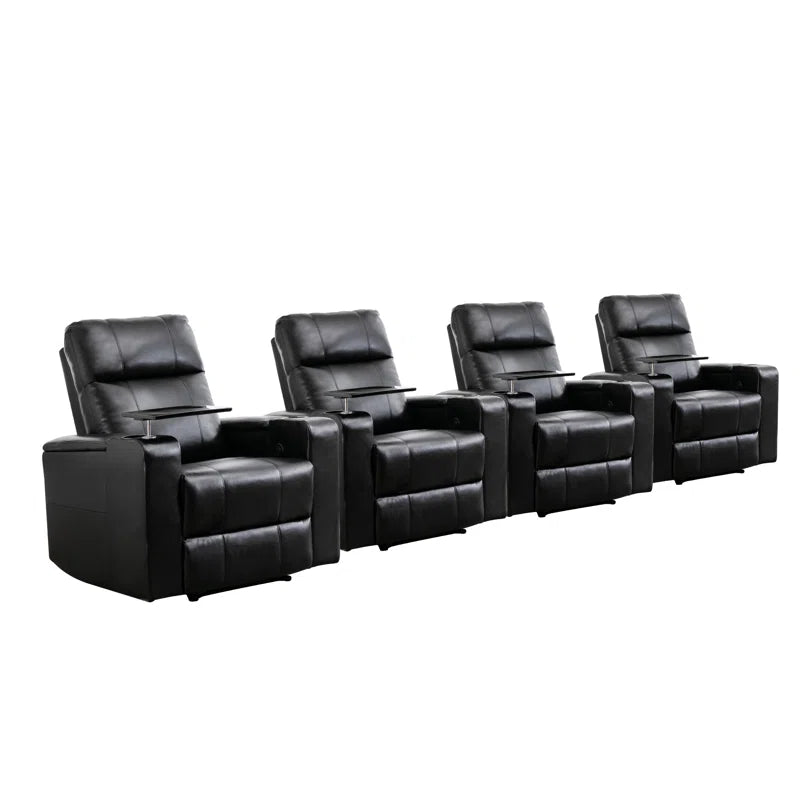 33.1'' Wide Modern Faux Leather Power Reclining Home Theater Individual Seat with Cup Holders (Set of 4)