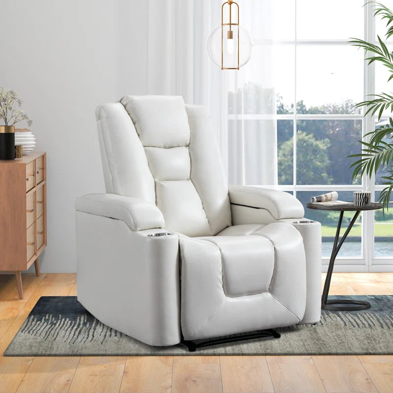 35.3" Wide Modern Faux Leather Power Home Theater Individual Seat with USB & Dual Cup Holders&Arm Storage