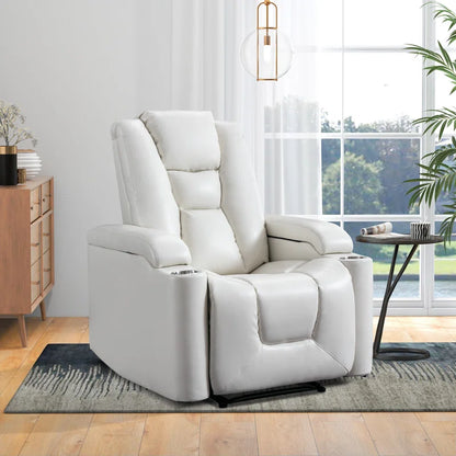 35.3" Wide Modern Faux Leather Power Home Theater Individual Seat with USB & Dual Cup Holders&Arm Storage