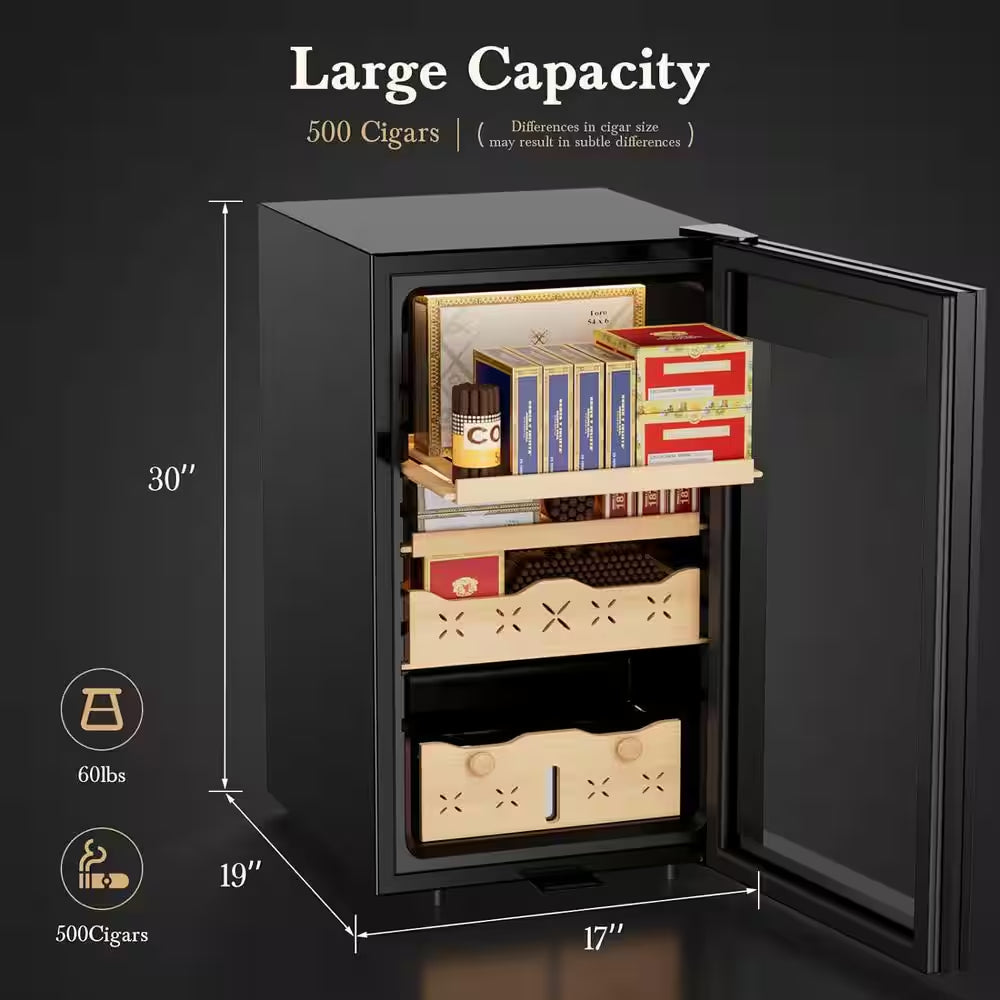 65 L Electric Humidor 500-Counts Cigar Humidor with Heating and Cooling and Humidity Control Wine Chiller