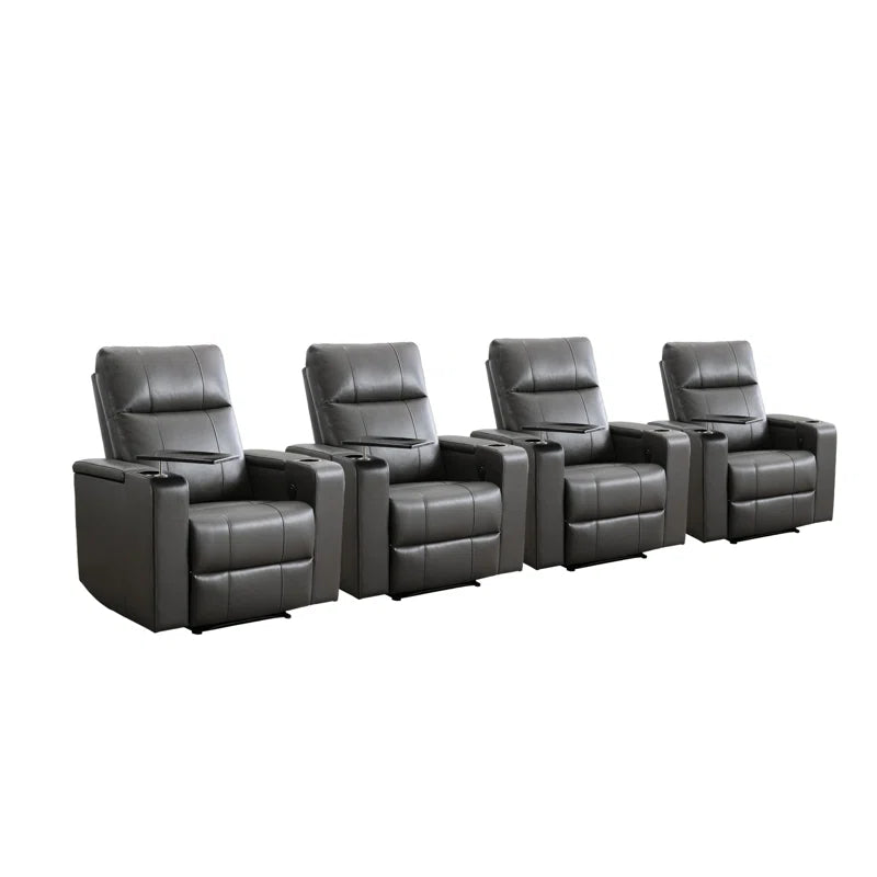 33.1'' Wide Modern Faux Leather Power Reclining Home Theater Individual Seat with Cup Holders (Set of 4)