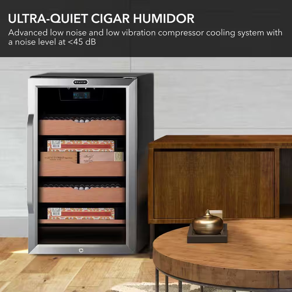 14" 4.2 Cu. Ft. 650-Count Cigar Cooler Humidor Spanish Cedar Shelves Stainless Steel Digital Controls