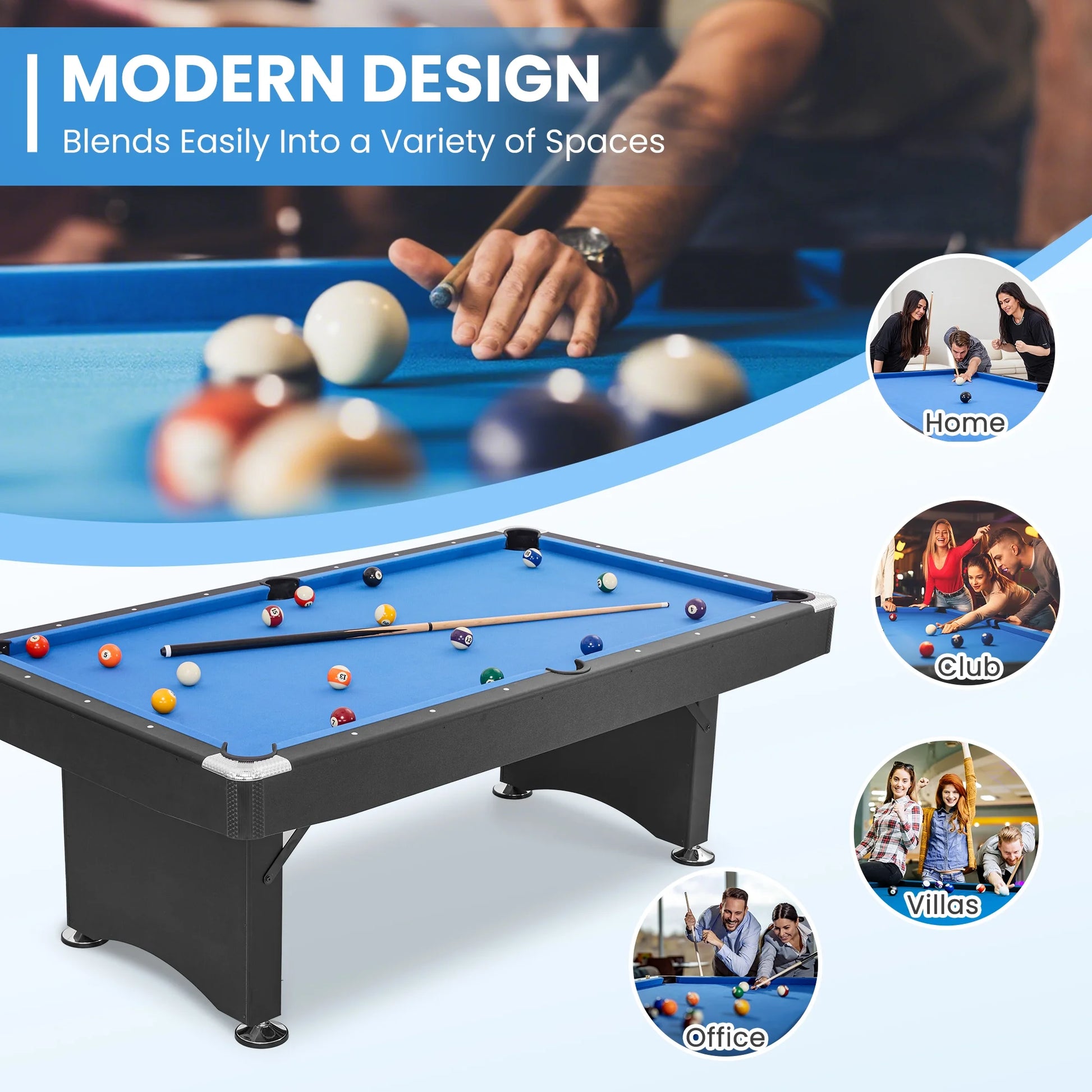 7FT Pool Table Billiard Table with Cues Rack Triangle Ball Set Brush Chalk Cubes Complete Set Pool Table for Family Friend Villa Home Office