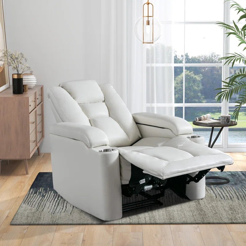 35.3" Wide Modern Faux Leather Power Home Theater Individual Seat with USB & Dual Cup Holders&Arm Storage