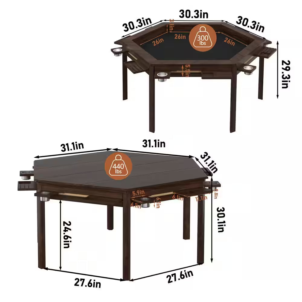 62.2 In. W 4-6-Player Wood Poker Table with Removable Top and Cup and Card Holders
