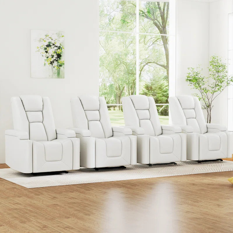 35.3" Wide Modern Faux Leather Power Home Theater Individual Seat with USB & Dual Cup Holders&Arm Storage