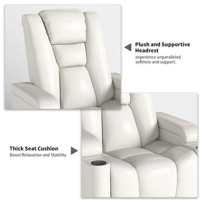 35.3" Wide Modern Faux Leather Power Home Theater Individual Seat with USB & Dual Cup Holders&Arm Storage