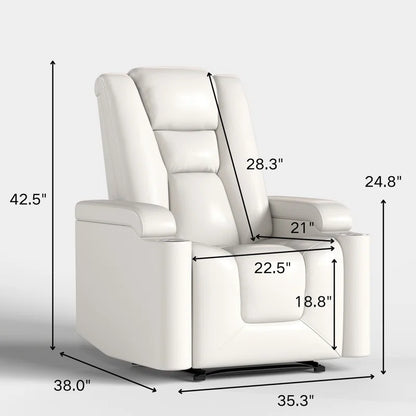 35.3" Wide Modern Faux Leather Power Home Theater Individual Seat with USB & Dual Cup Holders&Arm Storage