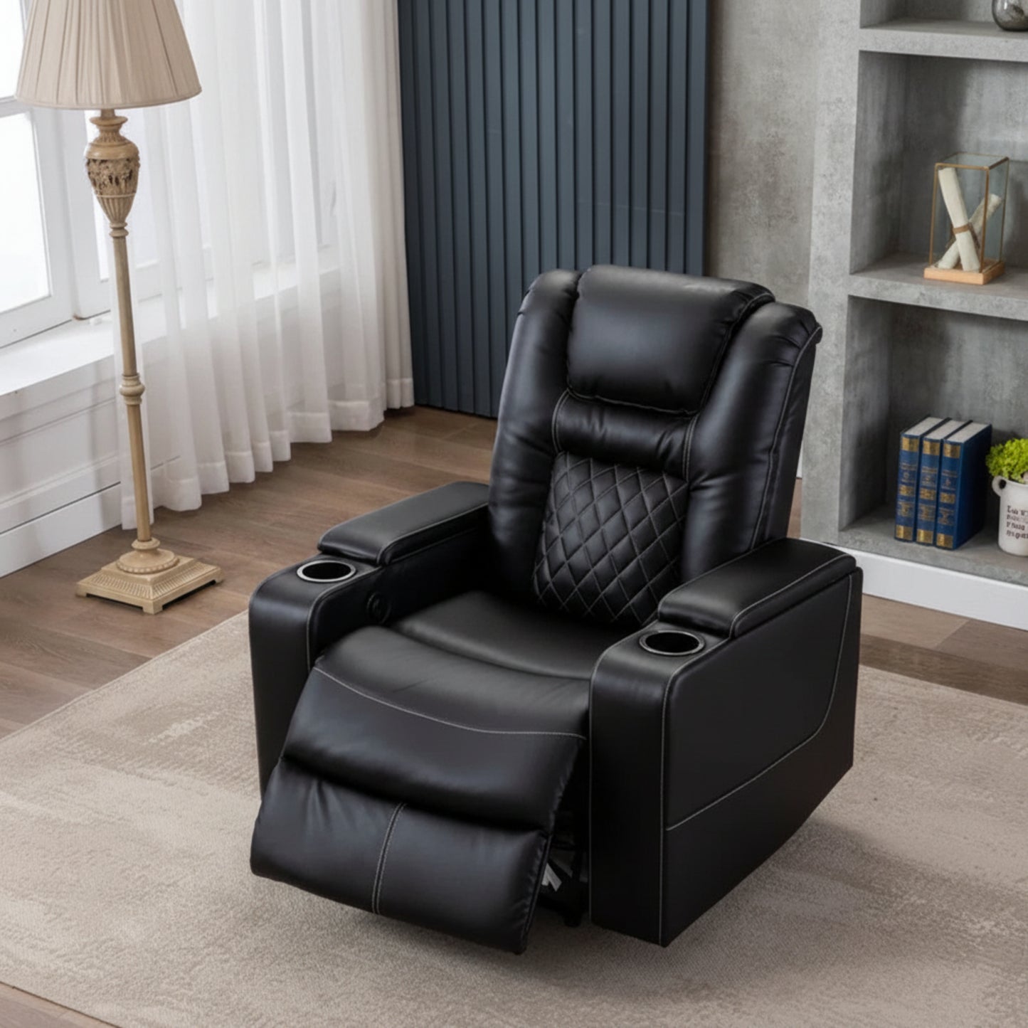 36.22" W Luxury Individual Seat Top Faux Leather Home Theater Seat Recliners Quadruple Seat with USB & Dual Cup Holders & Arm Storage (Set of 4)