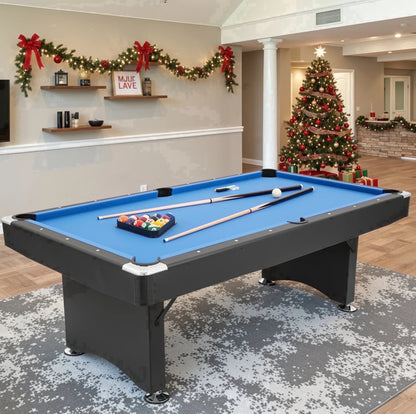 7FT Pool Table Billiard Table with Cues Rack Triangle Ball Set Brush Chalk Cubes Complete Set Pool Table for Family Friend Villa Home Office