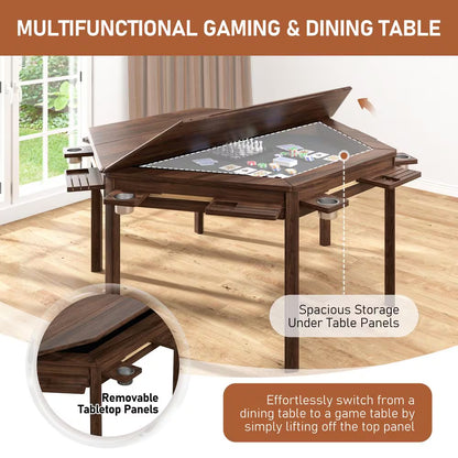 62.2 In. W 4-6-Player Wood Poker Table with Removable Top and Cup and Card Holders