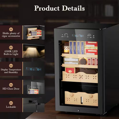 65 L Electric Humidor 500-Counts Cigar Humidor with Heating and Cooling and Humidity Control Wine Chiller