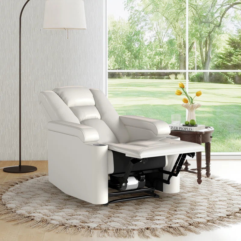 35.3" Wide Modern Faux Leather Power Home Theater Individual Seat with USB & Dual Cup Holders&Arm Storage