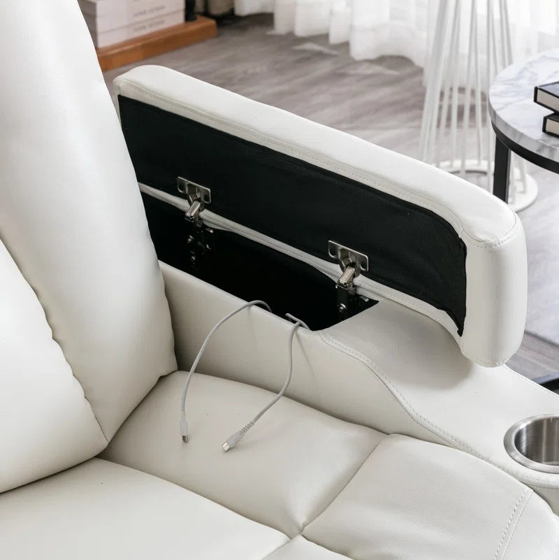 35.3" Wide Modern Faux Leather Power Home Theater Individual Seat with USB & Dual Cup Holders&Arm Storage