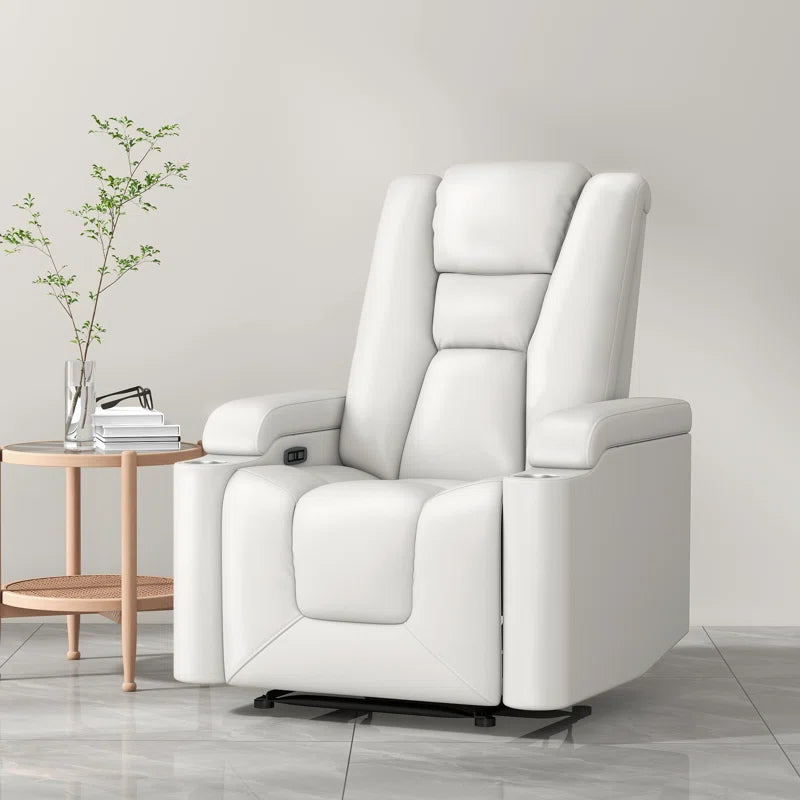 35.3" Wide Modern Faux Leather Power Home Theater Individual Seat with USB & Dual Cup Holders&Arm Storage