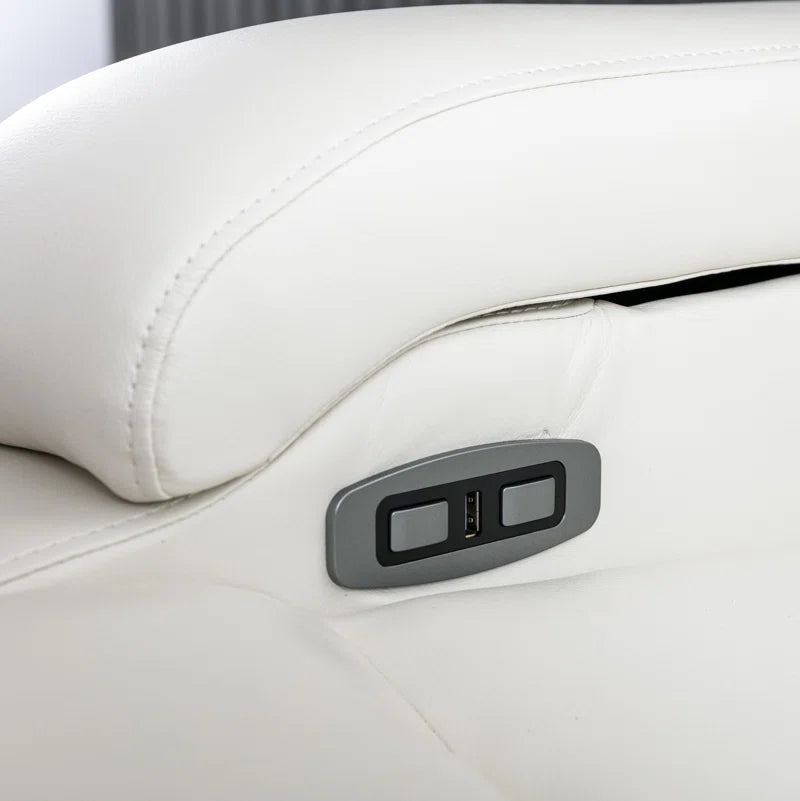 35.3" Wide Modern Faux Leather Power Home Theater Individual Seat with USB & Dual Cup Holders&Arm Storage