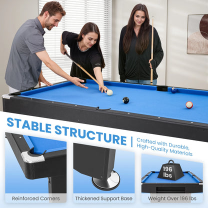 7FT Pool Table Billiard Table with Cues Rack Triangle Ball Set Brush Chalk Cubes Complete Set Pool Table for Family Friend Villa Home Office