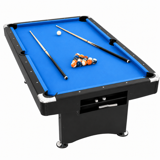 7FT Pool Table Billiard Table with Cues Rack Triangle Ball Set Brush Chalk Cubes Complete Set Pool Table for Family Friend Villa Home Office