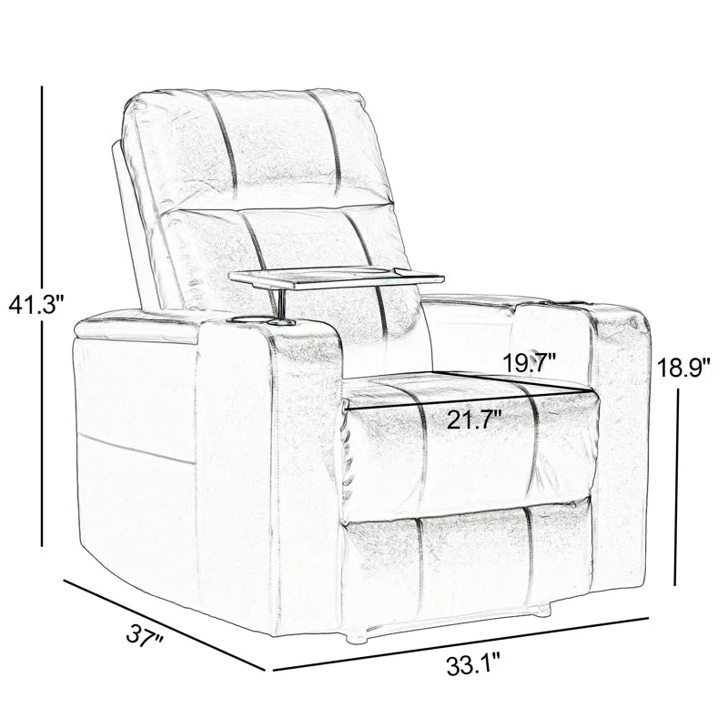 33.1'' Wide Modern Faux Leather Power Reclining Home Theater Individual Seat with Cup Holders (Set of 4)