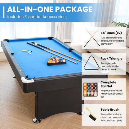 7FT Pool Table Billiard Table with Cues Rack Triangle Ball Set Brush Chalk Cubes Complete Set Pool Table for Family Friend Villa Home Office
