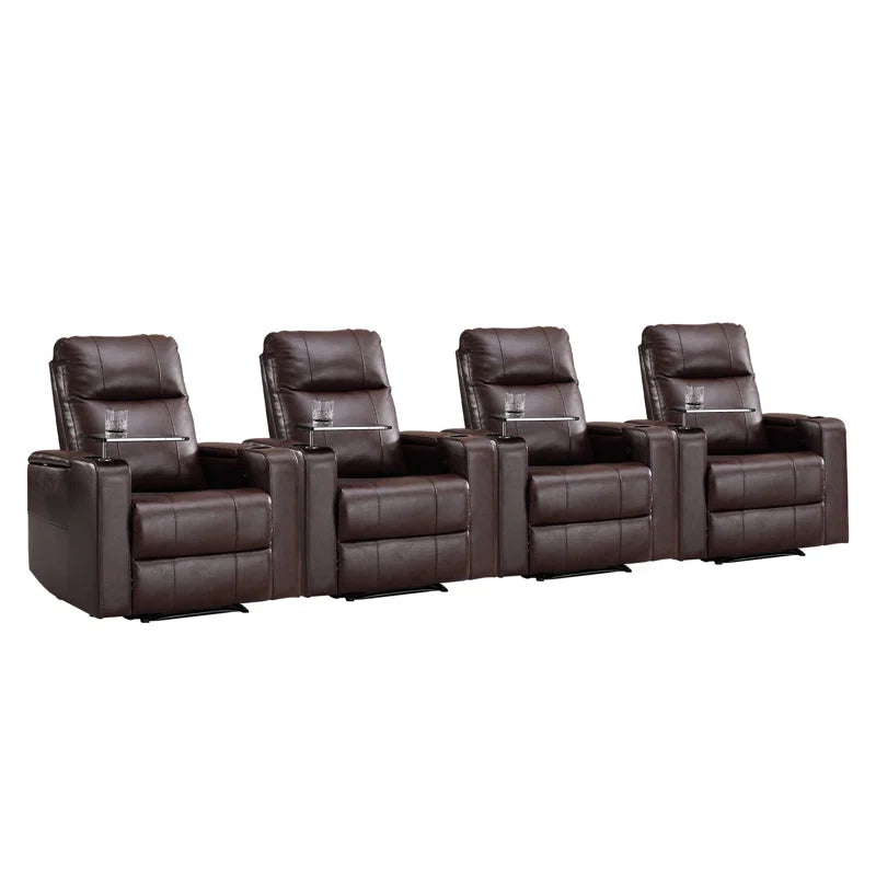 33.1'' Wide Modern Faux Leather Power Reclining Home Theater Individual Seat with Cup Holders (Set of 4)