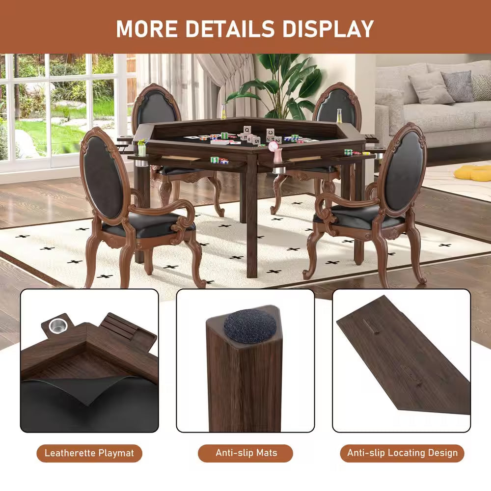 62.2 In. W 4-6-Player Wood Poker Table with Removable Top and Cup and Card Holders