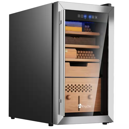 13.6 In. W X 27.2 In. H 43L Black Metal Cigar Humidor Temp and Humidity Control with Spanish Cedar Shelf (325 Capacity)