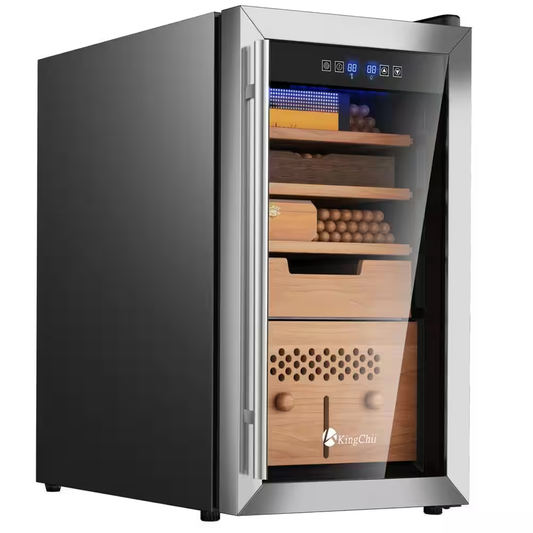 13.6 In. W X 27.2 In. H 43L Black Metal Cigar Humidor Temp and Humidity Control with Spanish Cedar Shelf (325 Capacity)