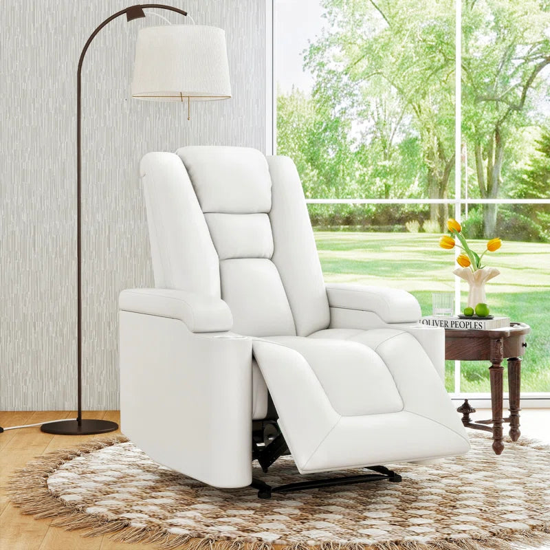 35.3" Wide Modern Faux Leather Power Home Theater Individual Seat with USB & Dual Cup Holders&Arm Storage