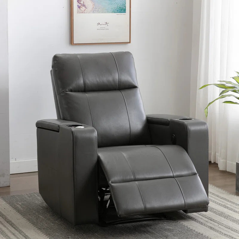 33.1'' Wide Modern Faux Leather Power Reclining Home Theater Individual Seat with Cup Holders (Set of 4)