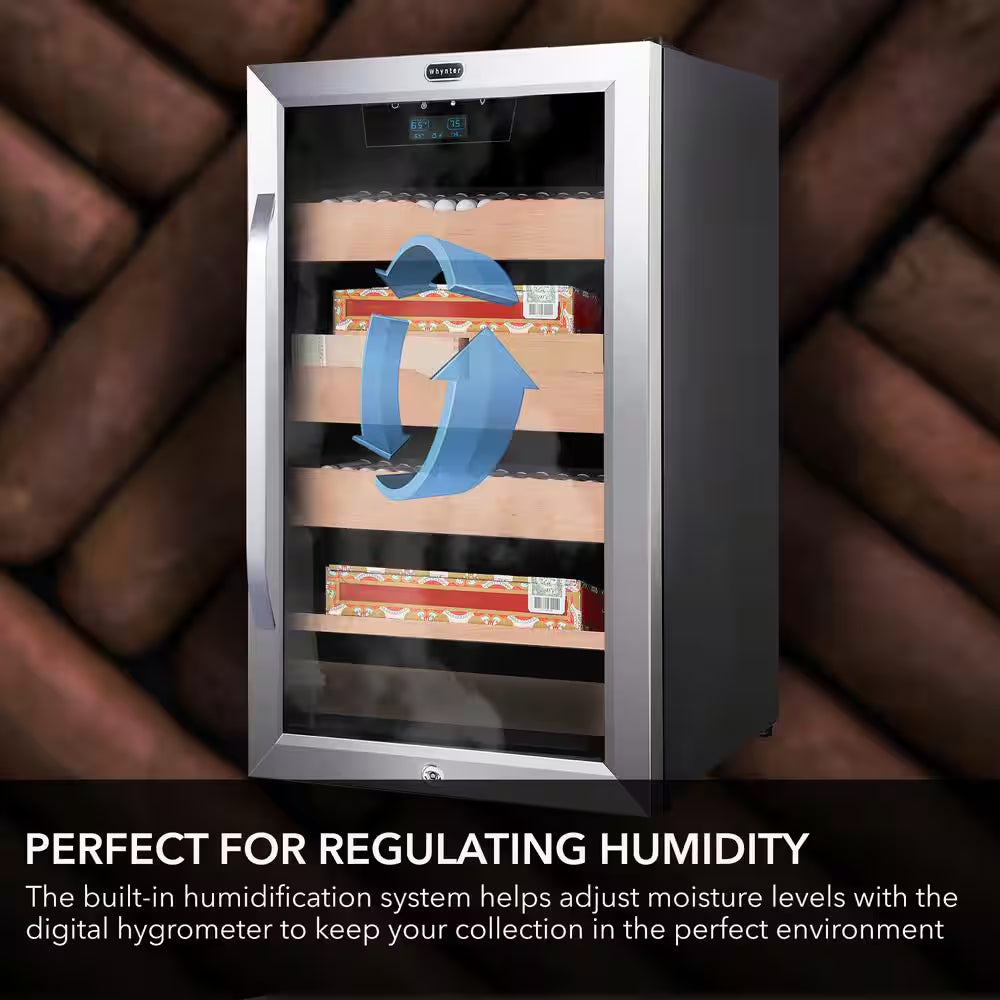 14" 4.2 Cu. Ft. 650-Count Cigar Cooler Humidor Spanish Cedar Shelves Stainless Steel Digital Controls