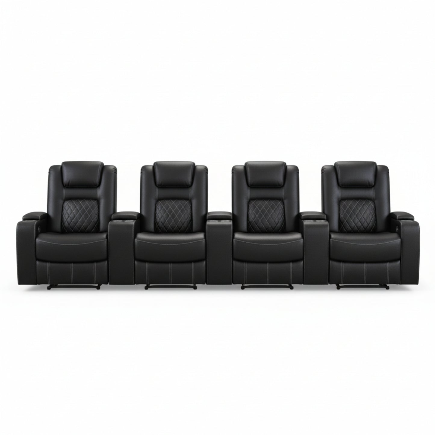 36.22" W Luxury Individual Seat Top Faux Leather Home Theater Seat Recliners Quadruple Seat with USB & Dual Cup Holders & Arm Storage (Set of 4)