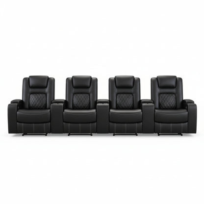 36.22" W Luxury Individual Seat Top Faux Leather Home Theater Seat Recliners Quadruple Seat with USB & Dual Cup Holders & Arm Storage (Set of 4)