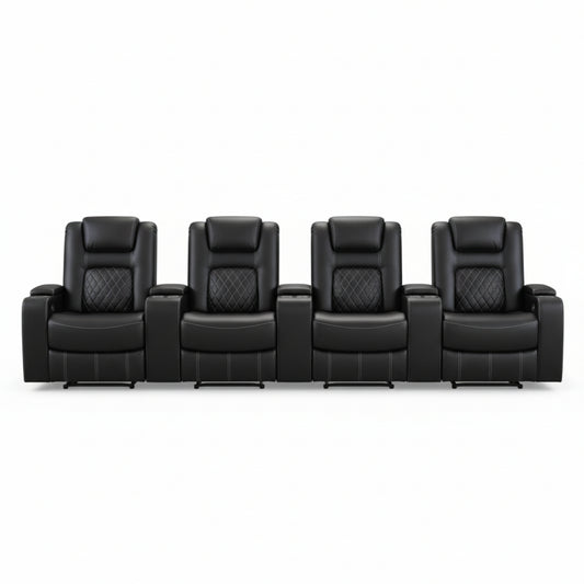 36.22" W Luxury Individual Seat Top Faux Leather Home Theater Seat Recliners Quadruple Seat with USB & Dual Cup Holders & Arm Storage (Set of 4)